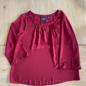 Maeve Burgundy Laser-Cut 3/4 Sleeve Blouse